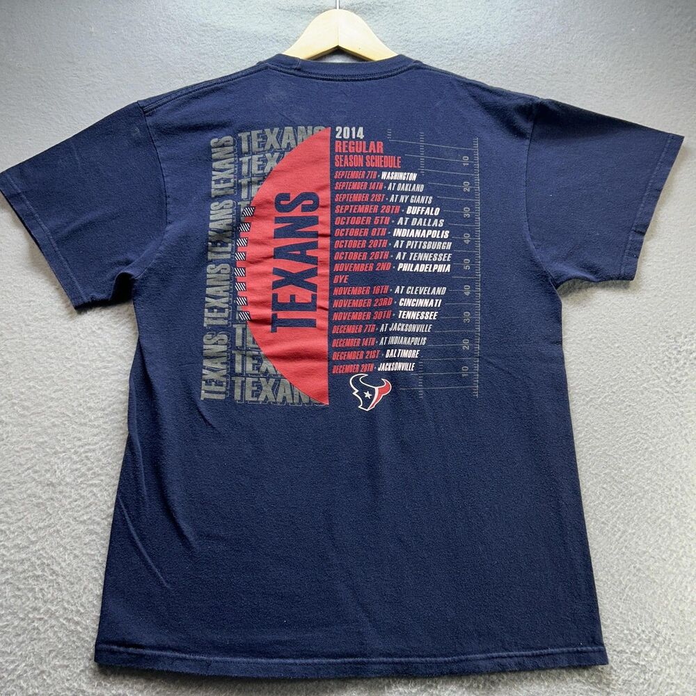 Houston Texans Shirt Mens Medium Blue NFL Football‎ 2014 Schedule Tee Majestic - Picture 3 of 11
